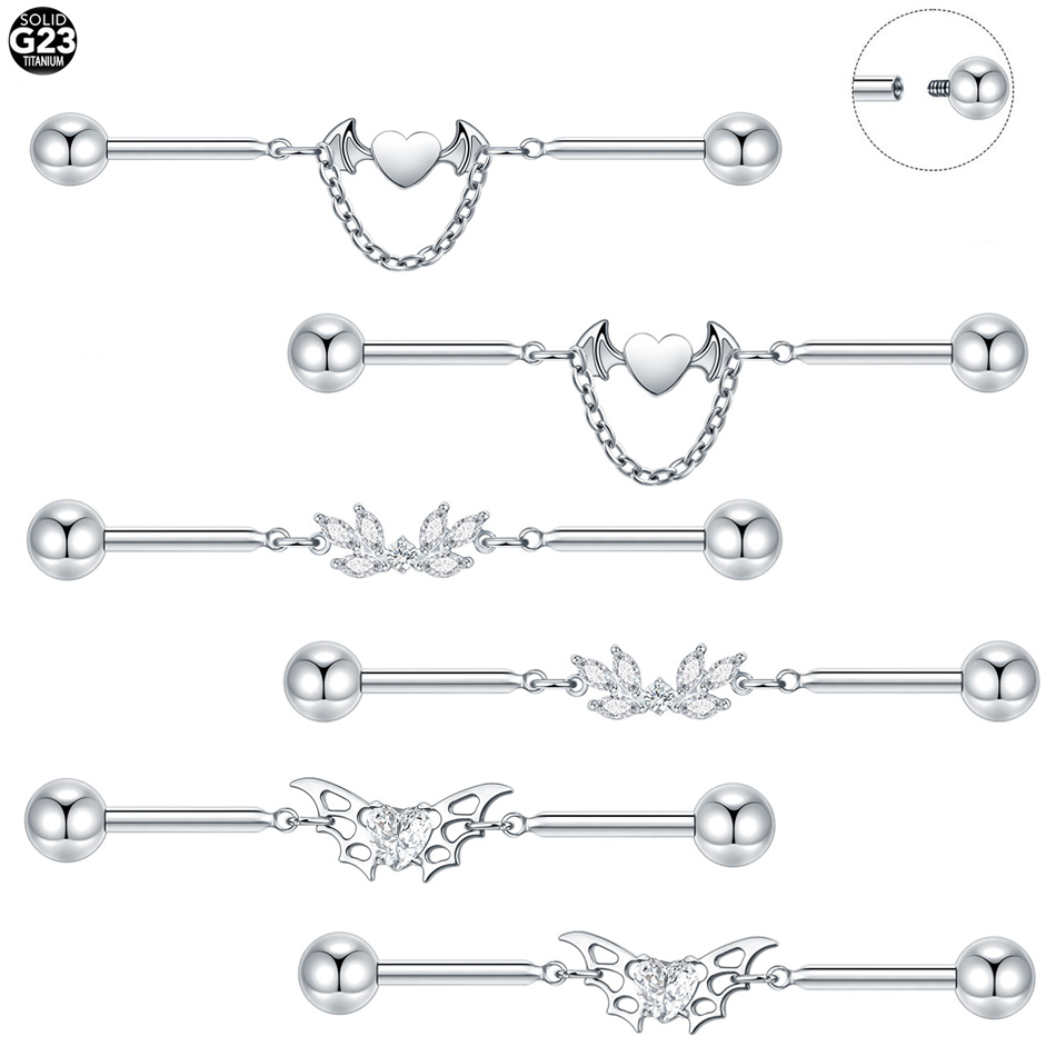 Industrial Barbell Long - 1 шт., титановое CZ, промышленное кольцо